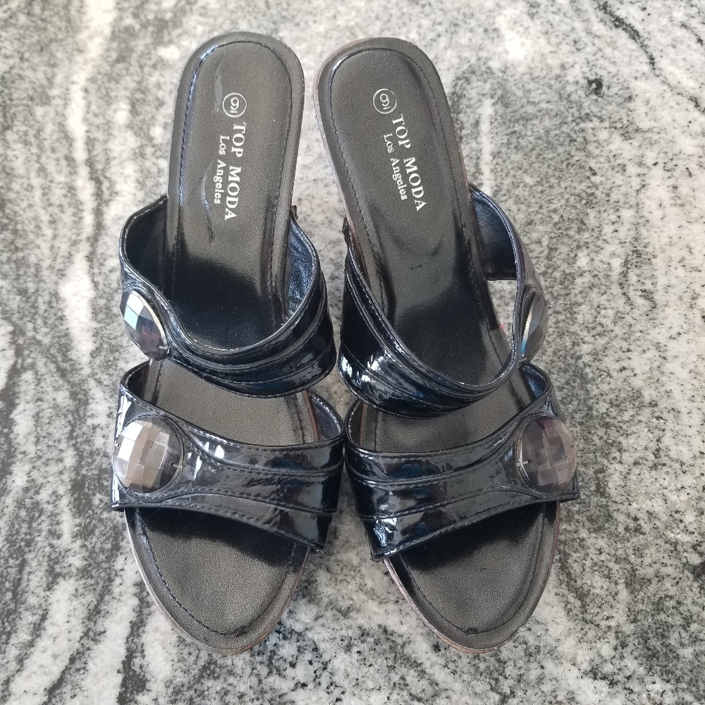 (9) Wedge Top Moda Los Angeles Sandals 90s Club Vacation Summer Shiny Bejewelled